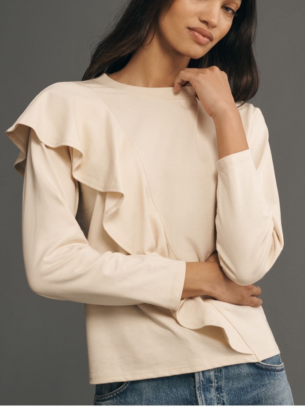 Nation x Anthropologie Farrah Asymmetrical Ruffle Top Casual Preppy Size M